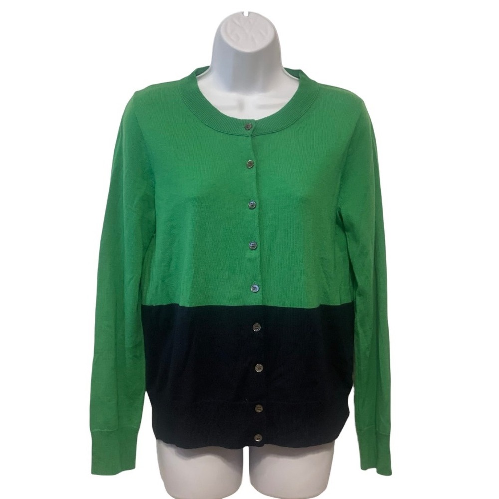J. Crew Colorblock Merino Wool Cardigan Sweater Green‎ Black Size Medium
